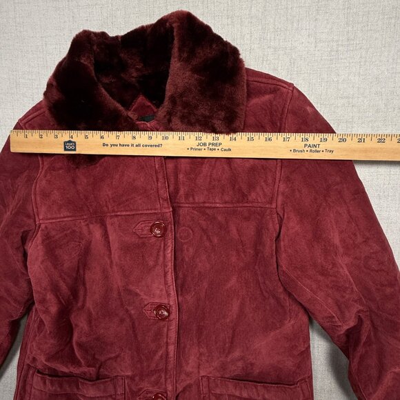 Dennis Basso Jacket Faux Fur Trim Burgundy Suede Leather Lined Size XS NWT - Picture 5 of 12
